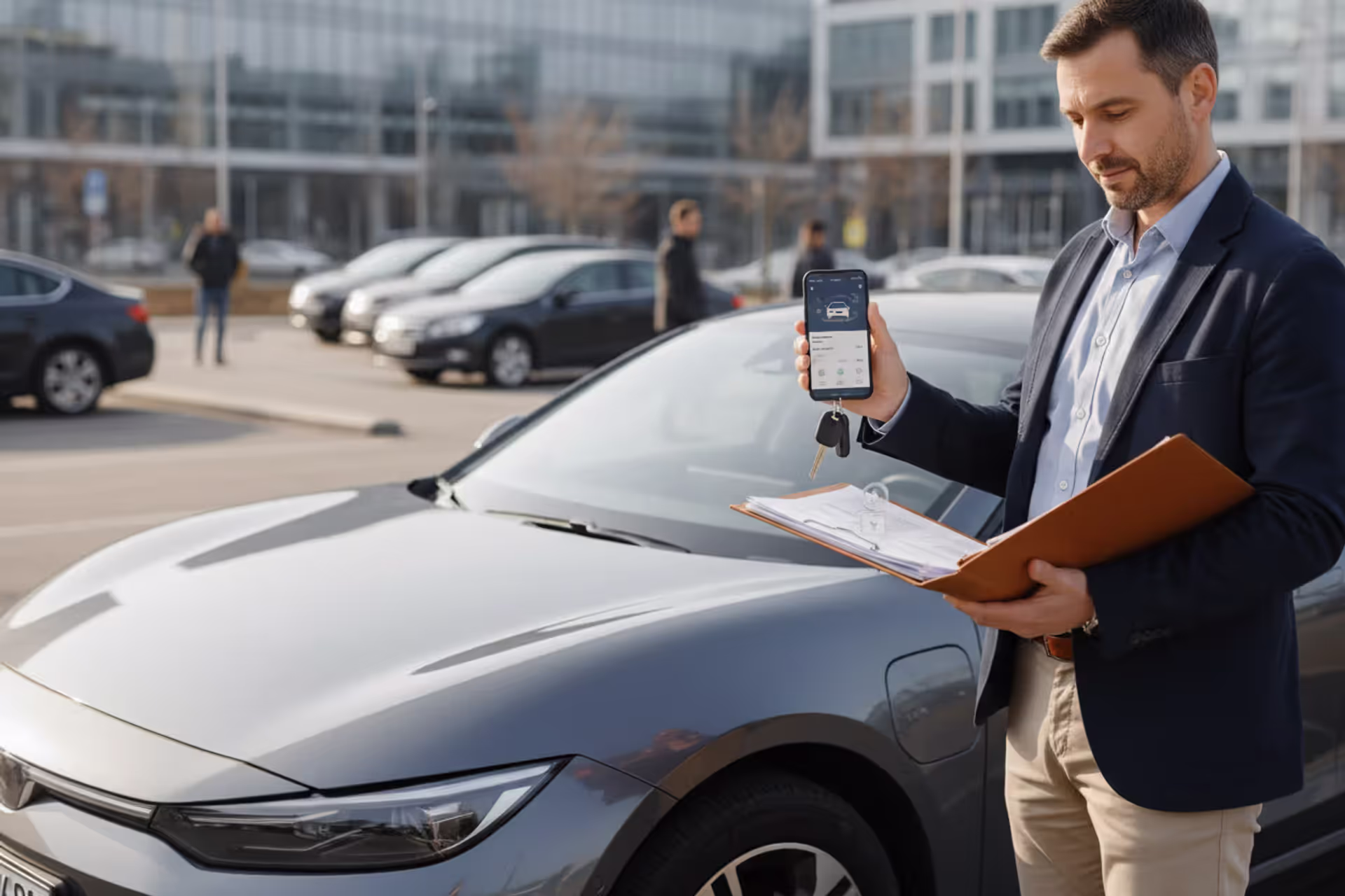 Car owner preparing to sell a financed vehicle with documents and keys