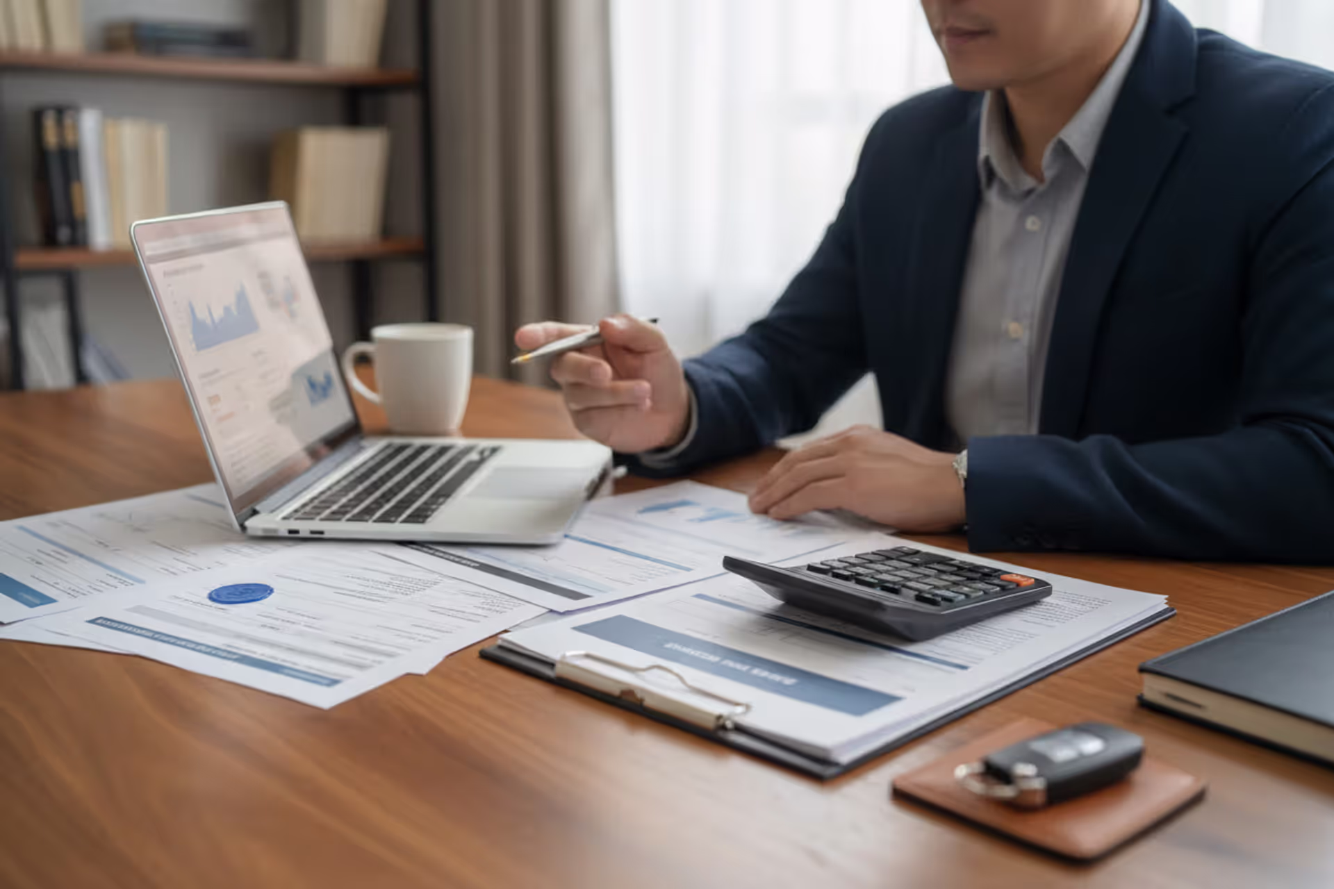 Person reviewing car loan documents at home before applying