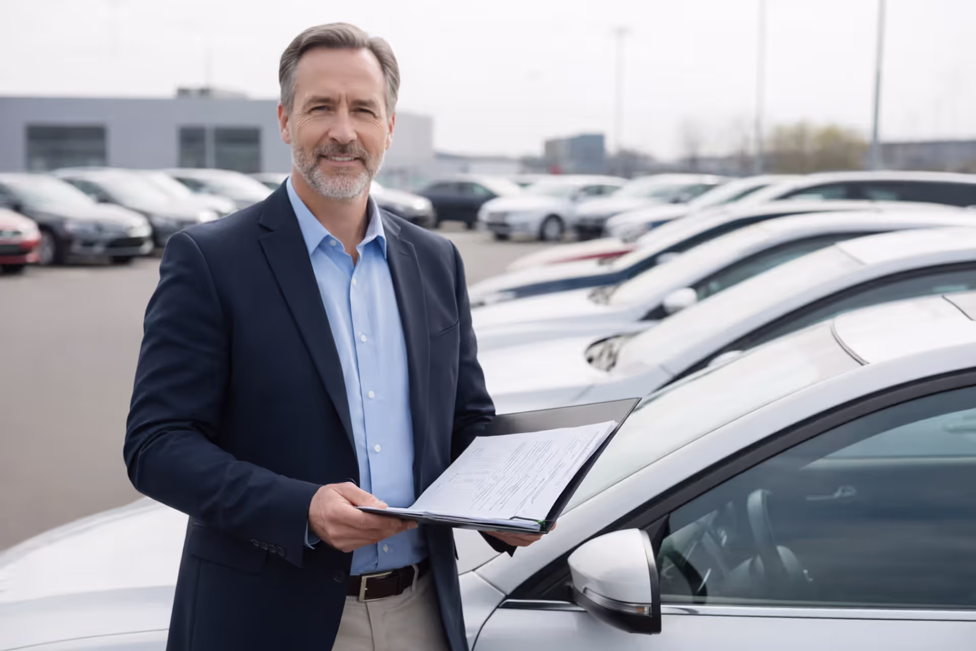 Buyer reviewing financing options for a used car at a dealership